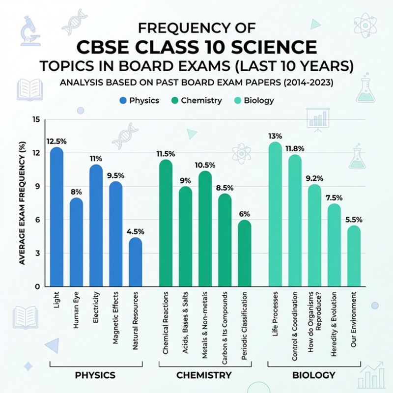 Bar chart showing the frequency of different Science topics in CBSE board exams over the last 10 years